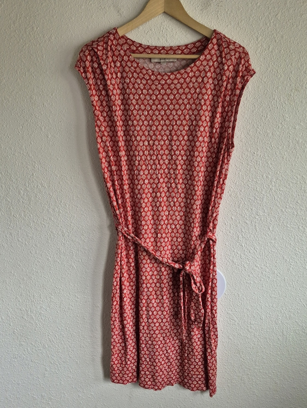 Ann Taylor Loft Red and White Casual Dress With Tie Belt Womens Size L